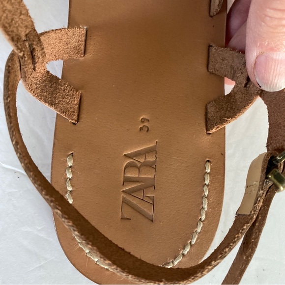 Zara Flat Sandals Tan Leather Straps Adjustable Buckle Ankle strap (39)8.5 - Picture 9 of 10